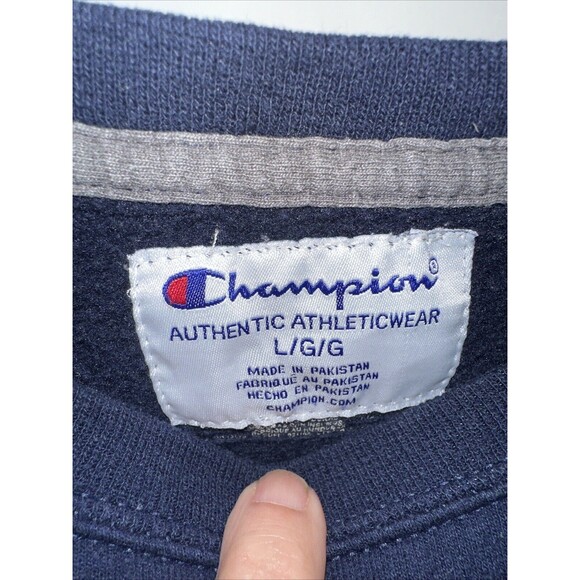 Champion Navy Tan White Color Block Sweatshirt Large Unisex Adult - Picture 3 of 5